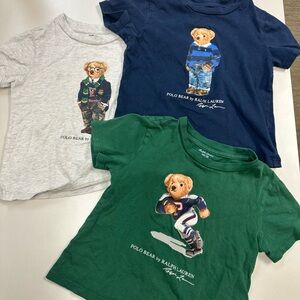Lot of 3 Ralph Lauren Polo Bear T-Shirts - Gray, Green, Navy
